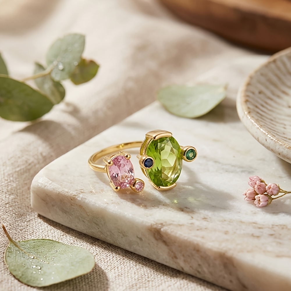 Luxury Multi-Color CZ Adjustable Open Band Ring for Women